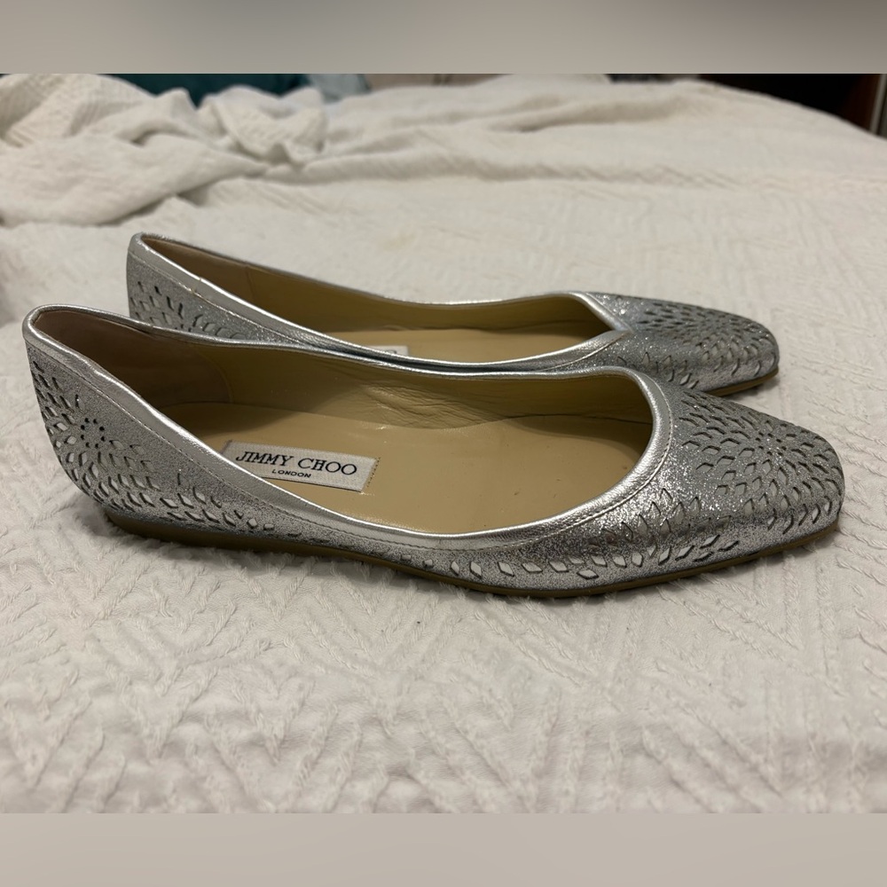 Jimmy Choo Metallic Silver Flats